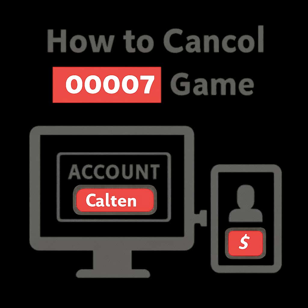 Illustration showing steps to cancel a 00097 Game account.