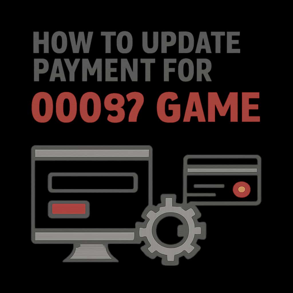 An educational illustration demonstrating the steps to update payment information for the 00097 Game.