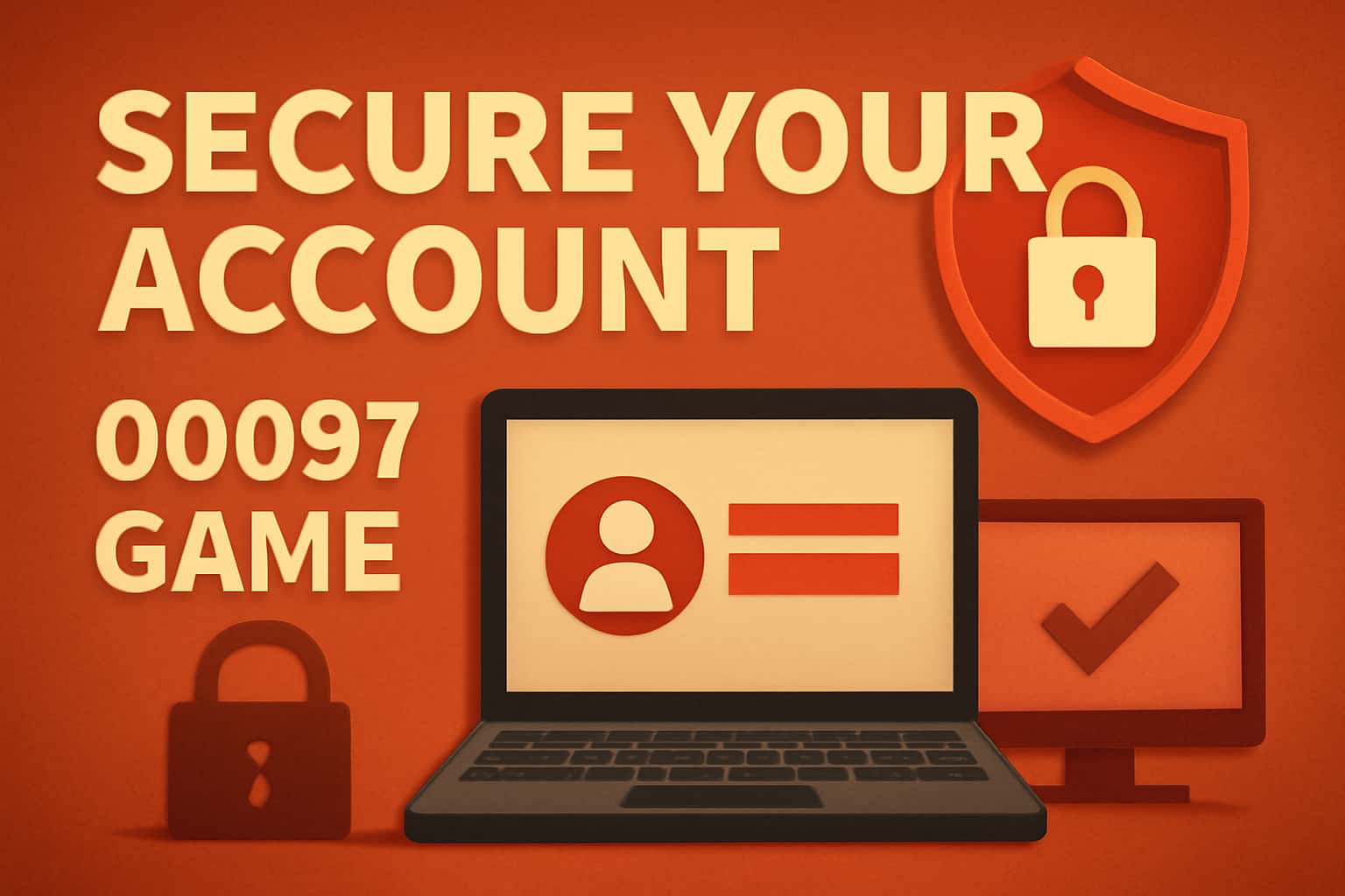 An illustration depicting a secure gaming environment with the text '00097 Game' in a futuristic style.