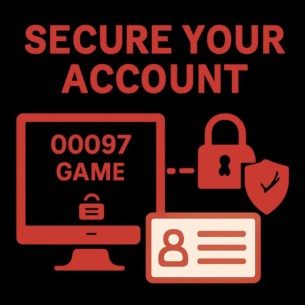 An educational diagram showcasing account security measures for '00097 Game'.